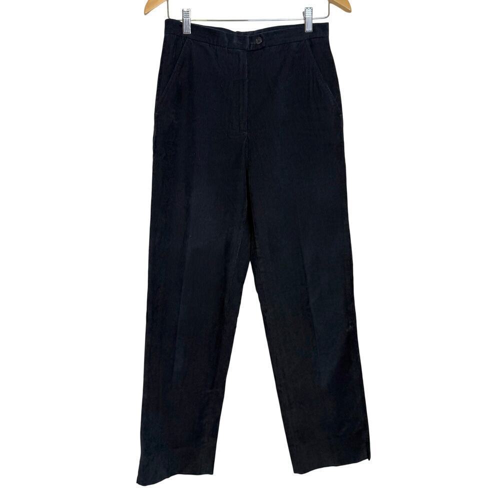 Faconnable Women’s Black Corduroy Pants Straight Leg Classic Mid Rise Size 6